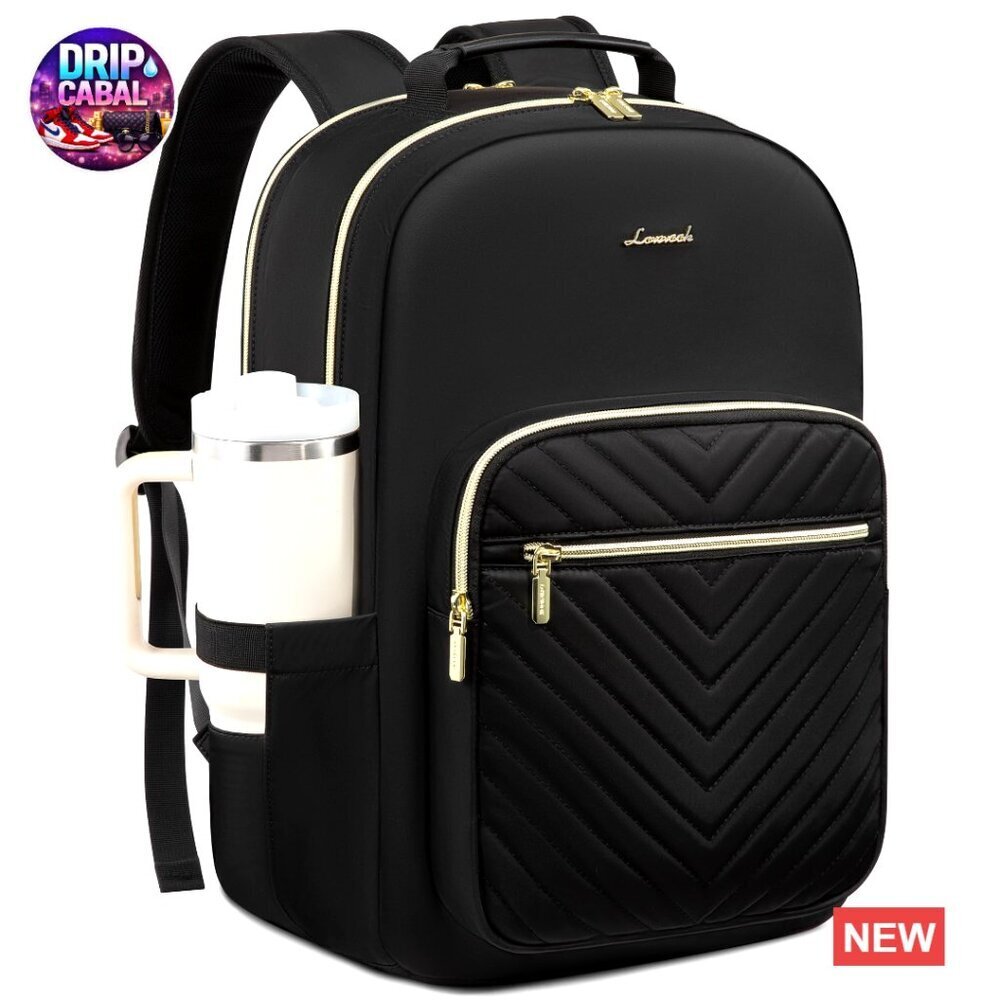 Quilted Laptop Backpack with Giant Tumbler Holder Classic Professional Travel